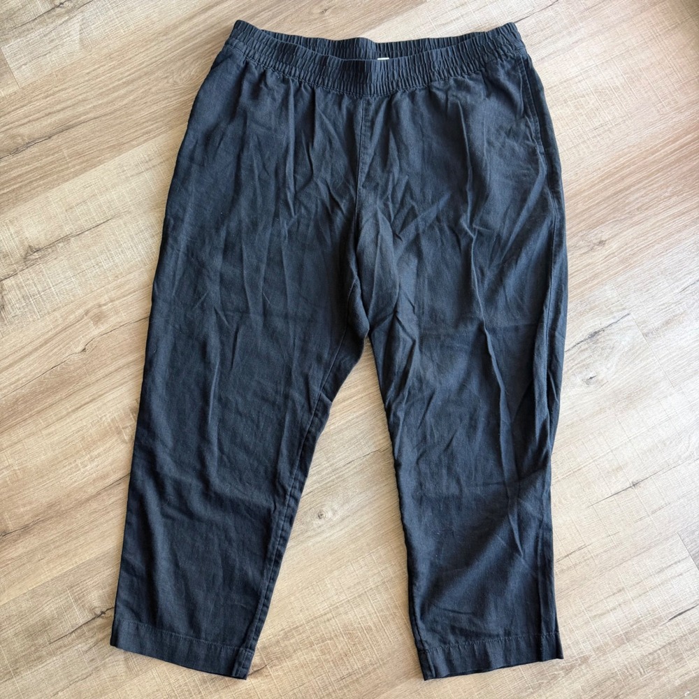 Old Navy Womens XL Black Linen Straight Leg High Rise Comfort Waistband Pants